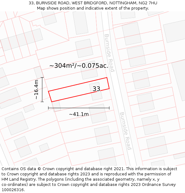 33, BURNSIDE ROAD, WEST BRIDGFORD, NOTTINGHAM, NG2 7HU: Plot and title map