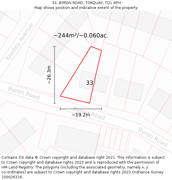 33, BYRON ROAD, TORQUAY, TQ1 4PH: Plot and title map