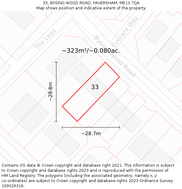 33, BYSING WOOD ROAD, FAVERSHAM, ME13 7QA: Plot and title map