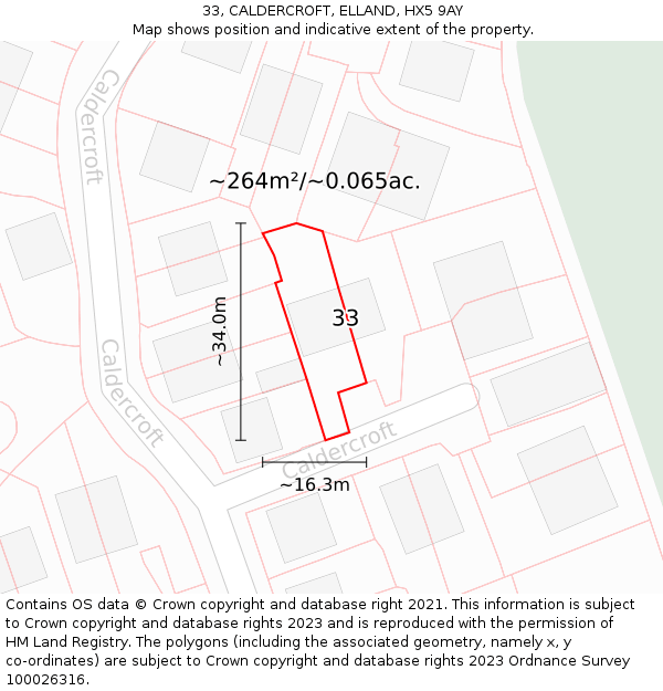 33, CALDERCROFT, ELLAND, HX5 9AY: Plot and title map