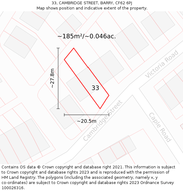 33, CAMBRIDGE STREET, BARRY, CF62 6PJ: Plot and title map