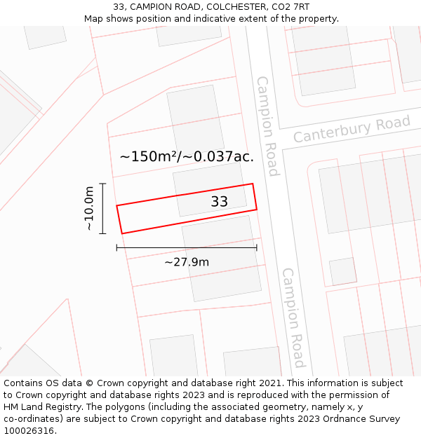 33, CAMPION ROAD, COLCHESTER, CO2 7RT: Plot and title map