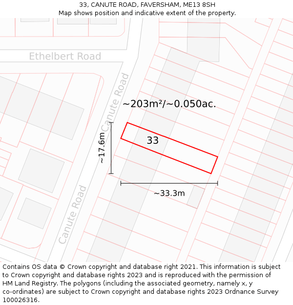 33, CANUTE ROAD, FAVERSHAM, ME13 8SH: Plot and title map