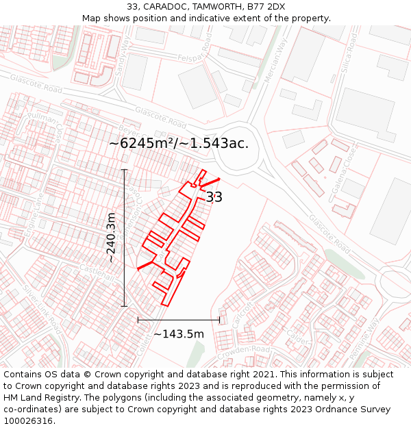 33, CARADOC, TAMWORTH, B77 2DX: Plot and title map