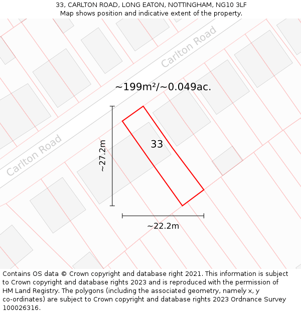 33, CARLTON ROAD, LONG EATON, NOTTINGHAM, NG10 3LF: Plot and title map