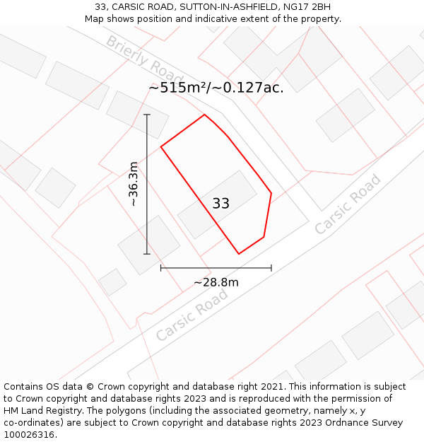 33, CARSIC ROAD, SUTTON-IN-ASHFIELD, NG17 2BH: Plot and title map