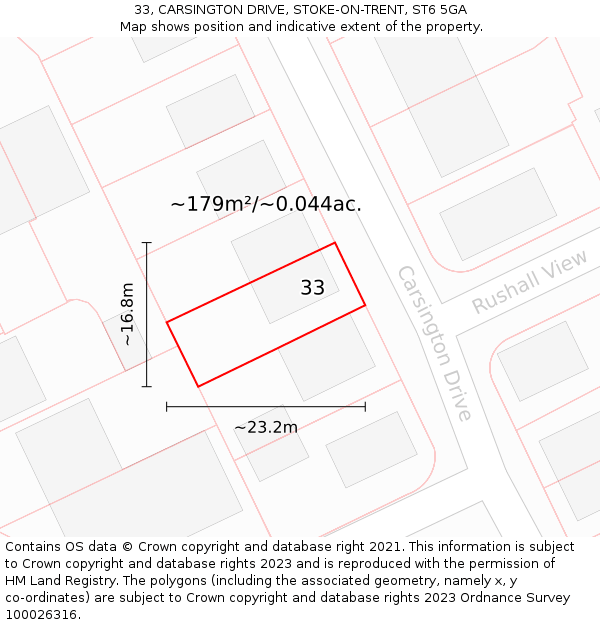 33, CARSINGTON DRIVE, STOKE-ON-TRENT, ST6 5GA: Plot and title map