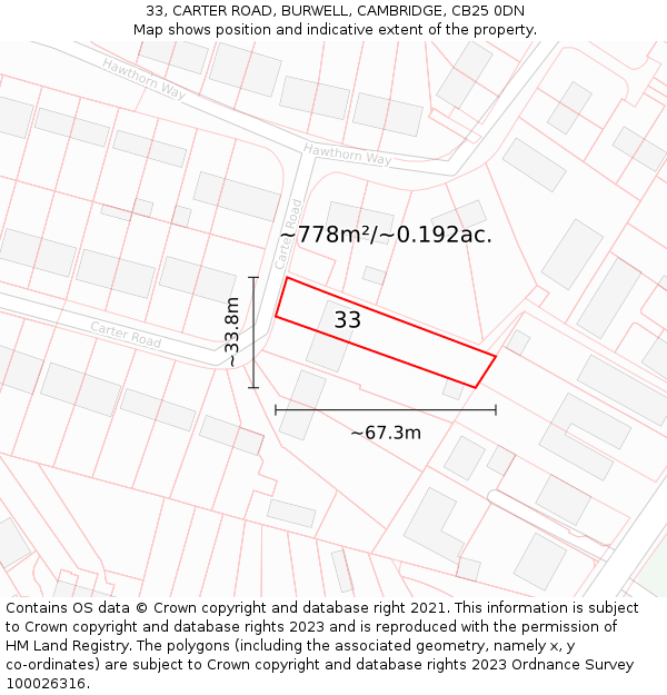 33, CARTER ROAD, BURWELL, CAMBRIDGE, CB25 0DN: Plot and title map