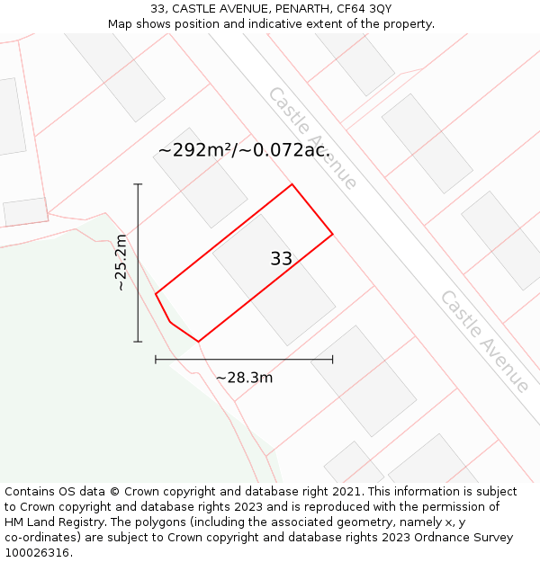 33, CASTLE AVENUE, PENARTH, CF64 3QY: Plot and title map