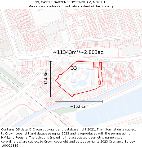 33, CASTLE GARDENS, NOTTINGHAM, NG7 1HH: Plot and title map