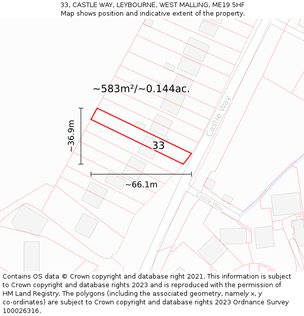 33, CASTLE WAY, LEYBOURNE, WEST MALLING, ME19 5HF: Plot and title map