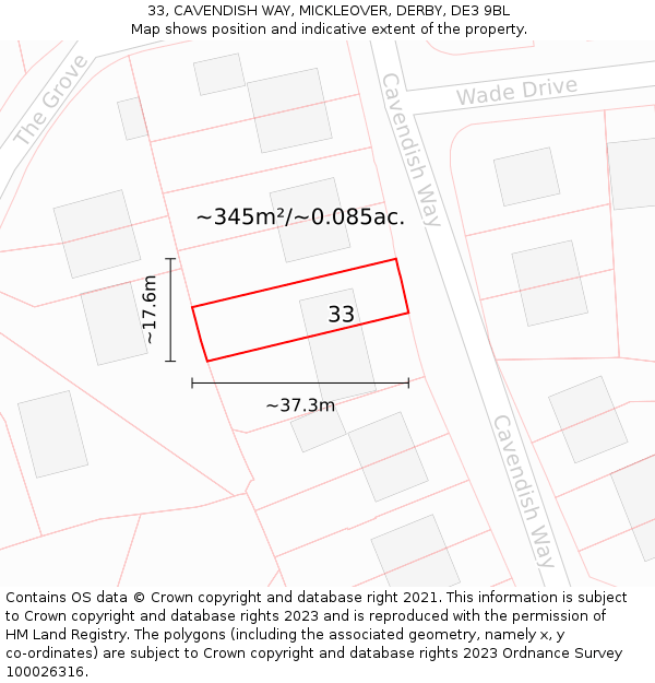 33, CAVENDISH WAY, MICKLEOVER, DERBY, DE3 9BL: Plot and title map