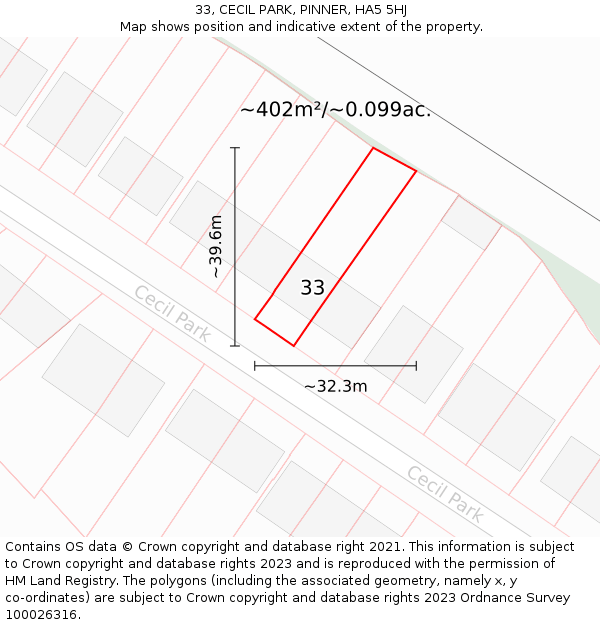 33, CECIL PARK, PINNER, HA5 5HJ: Plot and title map