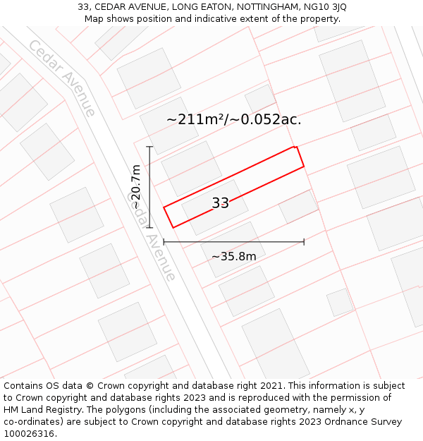 33, CEDAR AVENUE, LONG EATON, NOTTINGHAM, NG10 3JQ: Plot and title map