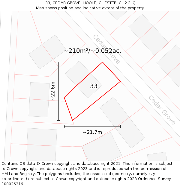 33, CEDAR GROVE, HOOLE, CHESTER, CH2 3LQ: Plot and title map