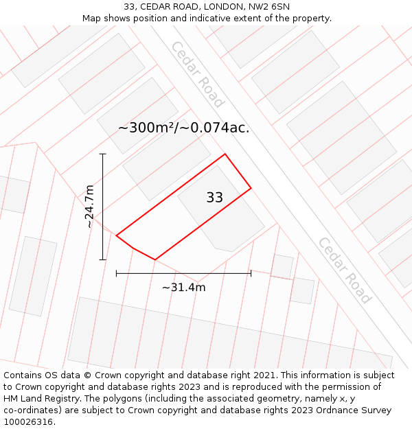 33, CEDAR ROAD, LONDON, NW2 6SN: Plot and title map