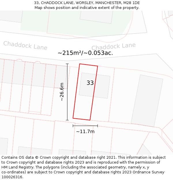 33, CHADDOCK LANE, WORSLEY, MANCHESTER, M28 1DE: Plot and title map