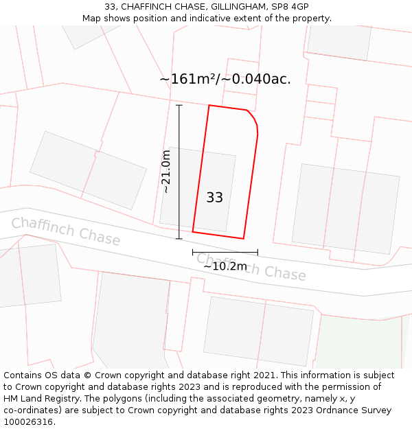33, CHAFFINCH CHASE, GILLINGHAM, SP8 4GP: Plot and title map