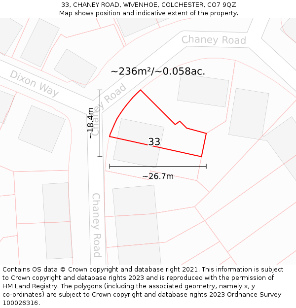 33, CHANEY ROAD, WIVENHOE, COLCHESTER, CO7 9QZ: Plot and title map