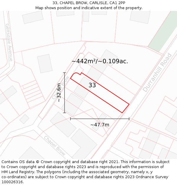 33, CHAPEL BROW, CARLISLE, CA1 2PP: Plot and title map