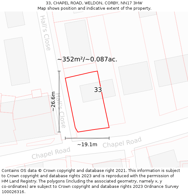 33, CHAPEL ROAD, WELDON, CORBY, NN17 3HW: Plot and title map