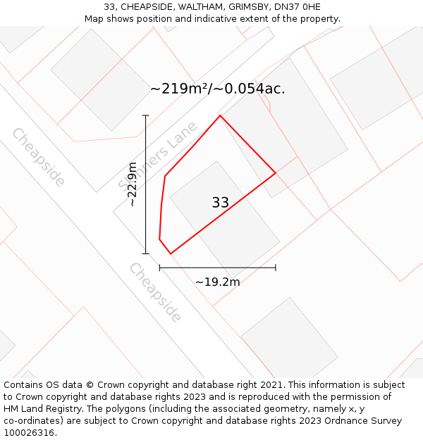 33, CHEAPSIDE, WALTHAM, GRIMSBY, DN37 0HE: Plot and title map