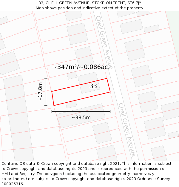 33, CHELL GREEN AVENUE, STOKE-ON-TRENT, ST6 7JY: Plot and title map