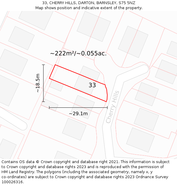 33, CHERRY HILLS, DARTON, BARNSLEY, S75 5NZ: Plot and title map