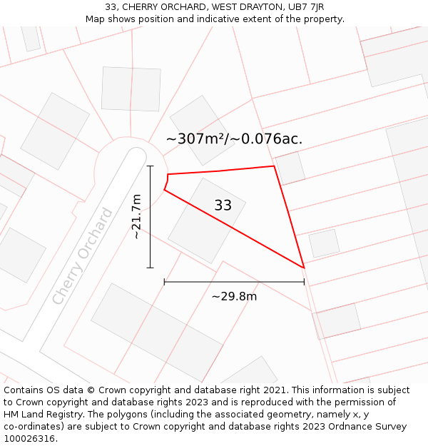 33, CHERRY ORCHARD, WEST DRAYTON, UB7 7JR: Plot and title map