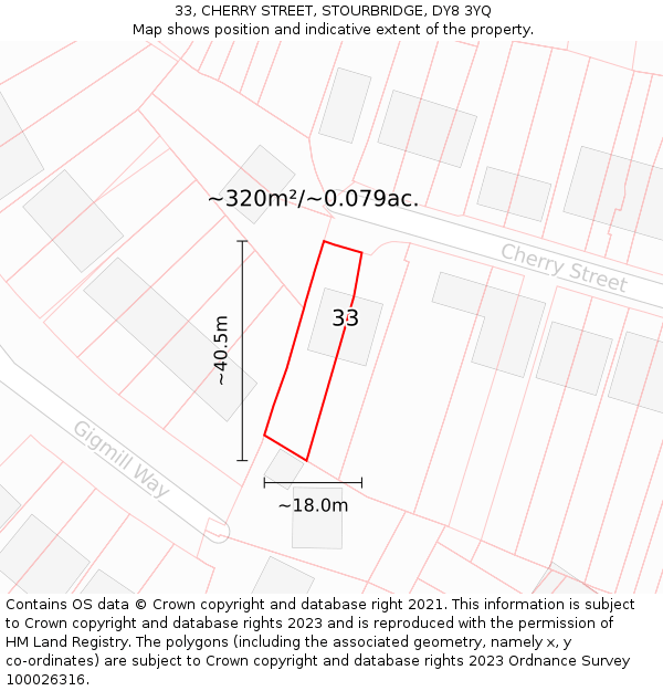 33, CHERRY STREET, STOURBRIDGE, DY8 3YQ: Plot and title map