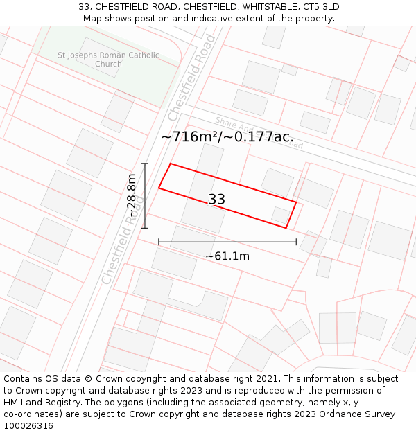 33, CHESTFIELD ROAD, CHESTFIELD, WHITSTABLE, CT5 3LD: Plot and title map