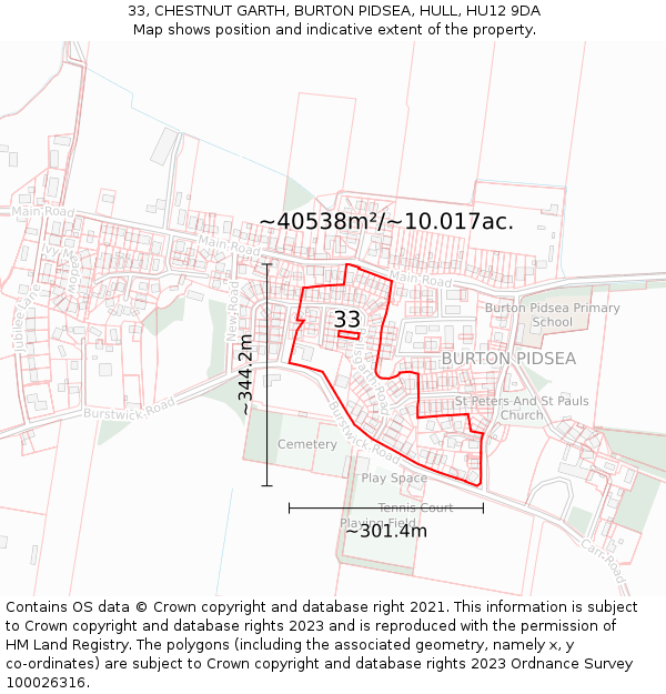 33, CHESTNUT GARTH, BURTON PIDSEA, HULL, HU12 9DA: Plot and title map