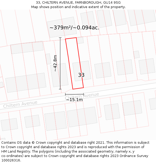 33, CHILTERN AVENUE, FARNBOROUGH, GU14 9SG: Plot and title map