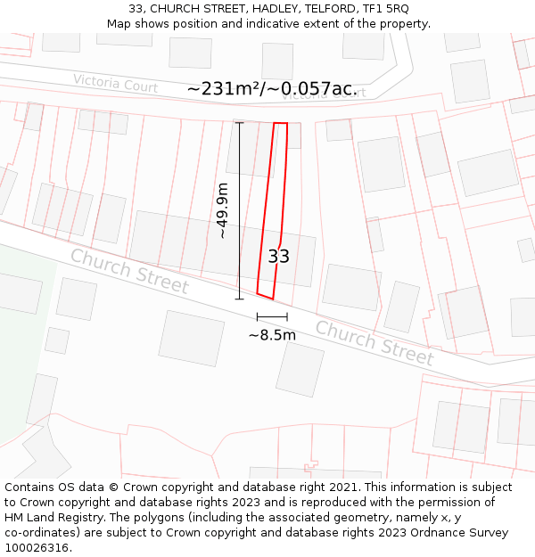 33, CHURCH STREET, HADLEY, TELFORD, TF1 5RQ: Plot and title map