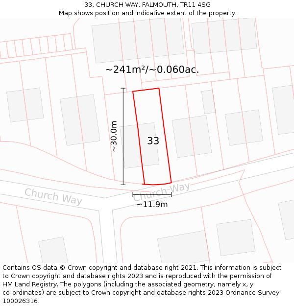 33, CHURCH WAY, FALMOUTH, TR11 4SG: Plot and title map