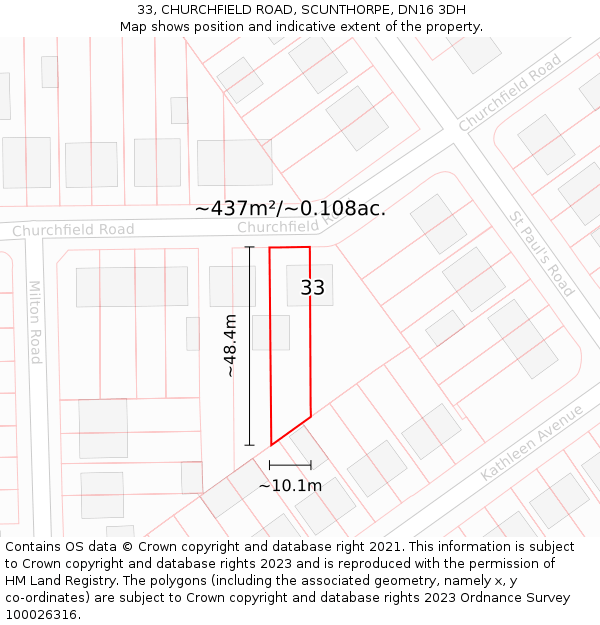 33, CHURCHFIELD ROAD, SCUNTHORPE, DN16 3DH: Plot and title map