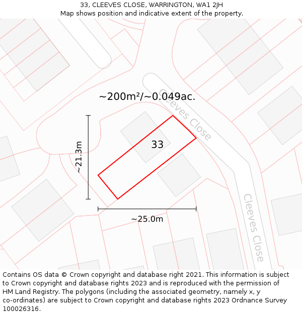 33, CLEEVES CLOSE, WARRINGTON, WA1 2JH: Plot and title map