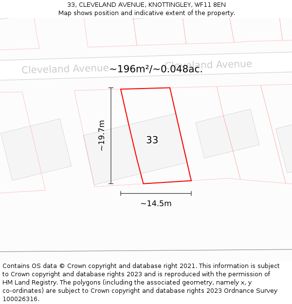 33, CLEVELAND AVENUE, KNOTTINGLEY, WF11 8EN: Plot and title map