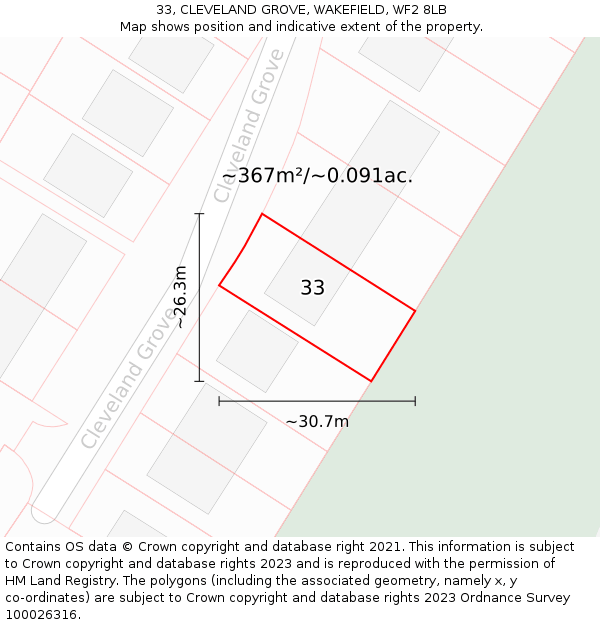 33, CLEVELAND GROVE, WAKEFIELD, WF2 8LB: Plot and title map