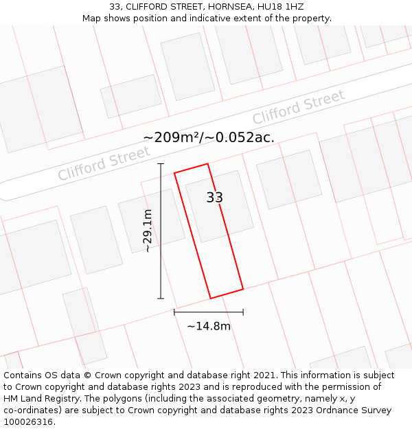 33, CLIFFORD STREET, HORNSEA, HU18 1HZ: Plot and title map