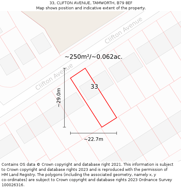 33, CLIFTON AVENUE, TAMWORTH, B79 8EF: Plot and title map