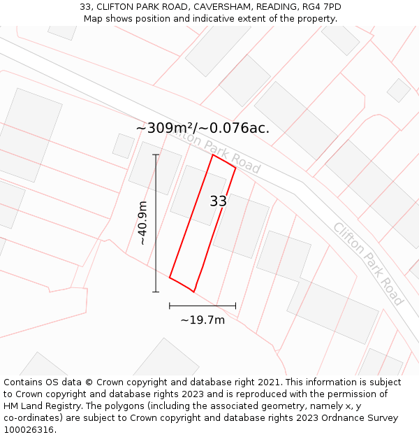 33, CLIFTON PARK ROAD, CAVERSHAM, READING, RG4 7PD: Plot and title map