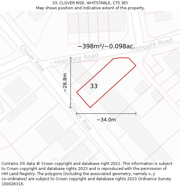 33, CLOVER RISE, WHITSTABLE, CT5 3EY: Plot and title map