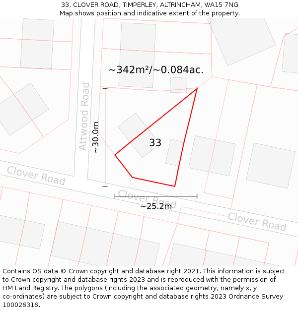 33, CLOVER ROAD, TIMPERLEY, ALTRINCHAM, WA15 7NG: Plot and title map