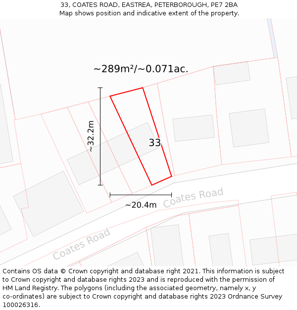 33, COATES ROAD, EASTREA, PETERBOROUGH, PE7 2BA: Plot and title map