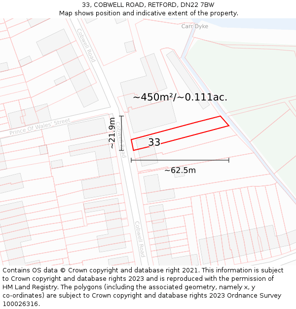 33, COBWELL ROAD, RETFORD, DN22 7BW: Plot and title map