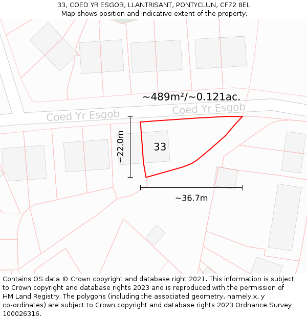 33, COED YR ESGOB, LLANTRISANT, PONTYCLUN, CF72 8EL: Plot and title map