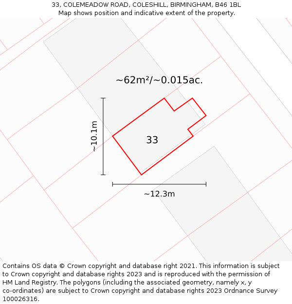 33, COLEMEADOW ROAD, COLESHILL, BIRMINGHAM, B46 1BL: Plot and title map