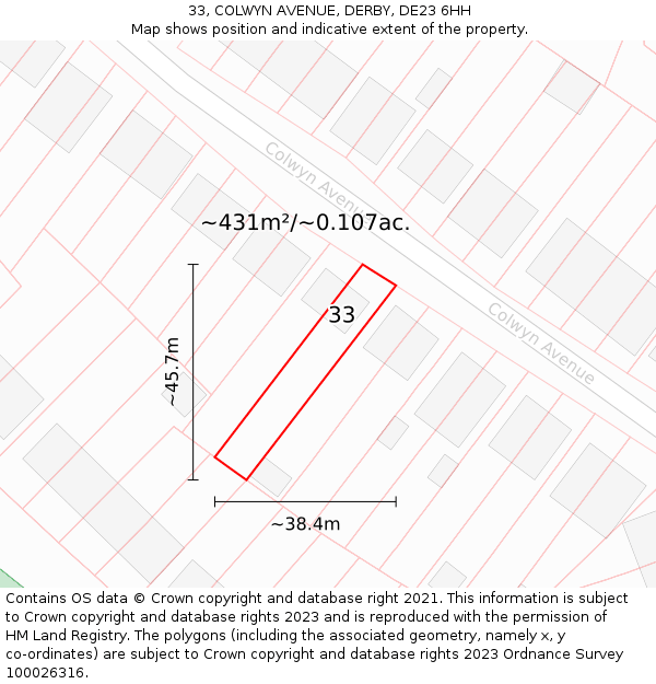 33, COLWYN AVENUE, DERBY, DE23 6HH: Plot and title map