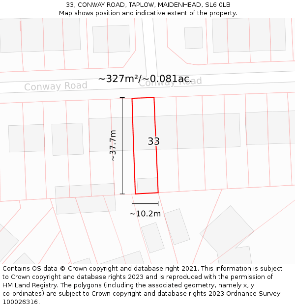 33, CONWAY ROAD, TAPLOW, MAIDENHEAD, SL6 0LB: Plot and title map